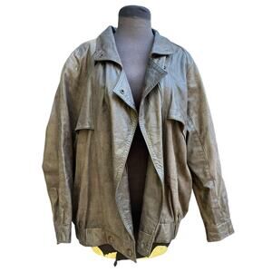 Vtg 90s Express Brown Distressed Oversized Grunge Moto Bomber Leather Coat L